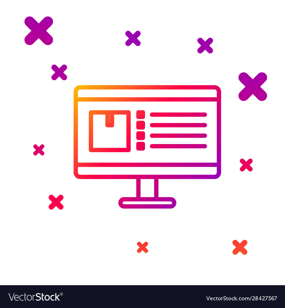 Color line computer monitor with app delivery vector image Color line computer monitor with app delivery