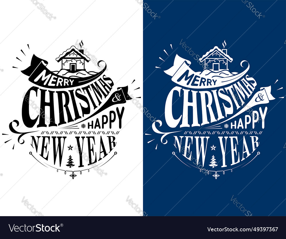 Merry christmas happy new year lettering logo Vector Image