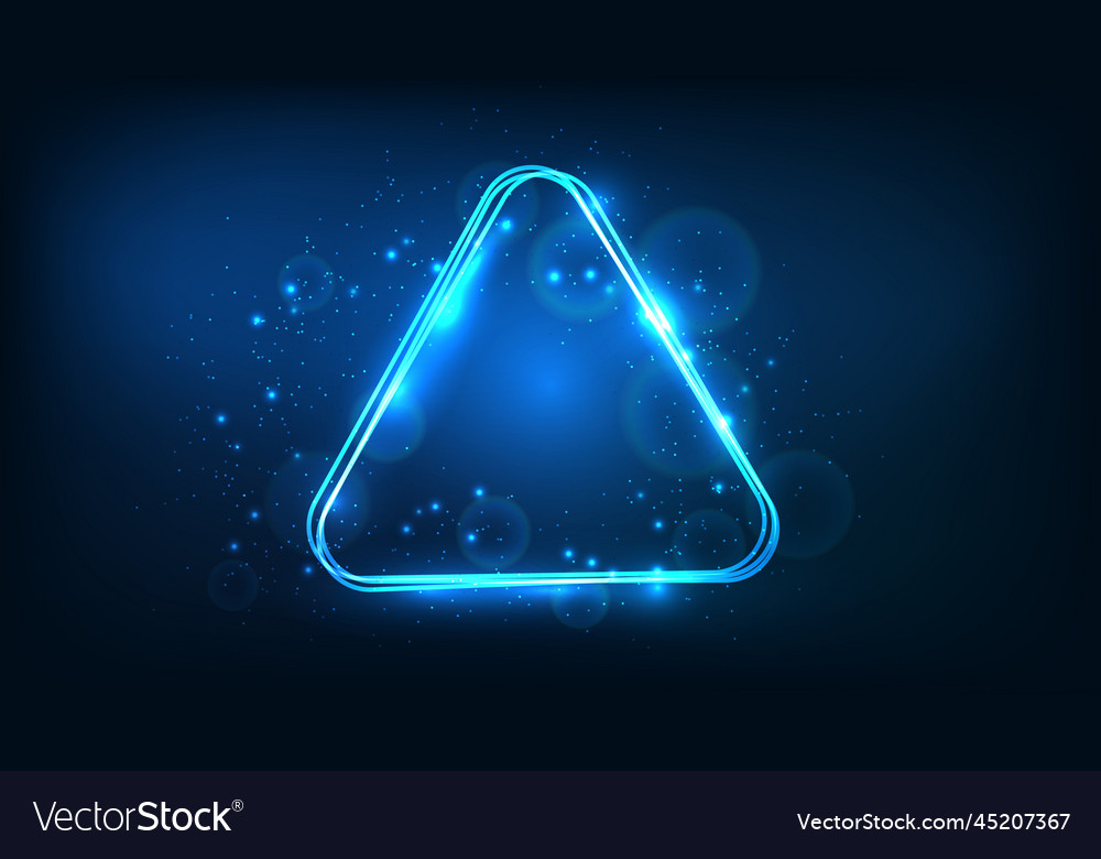 Neon rounded triangle frame with shining effects vector image Neon rounded triangle frame with shining effects