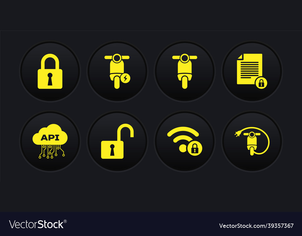 Set cloud api interface document and lock open vector image Set cloud api interface document and lock open
