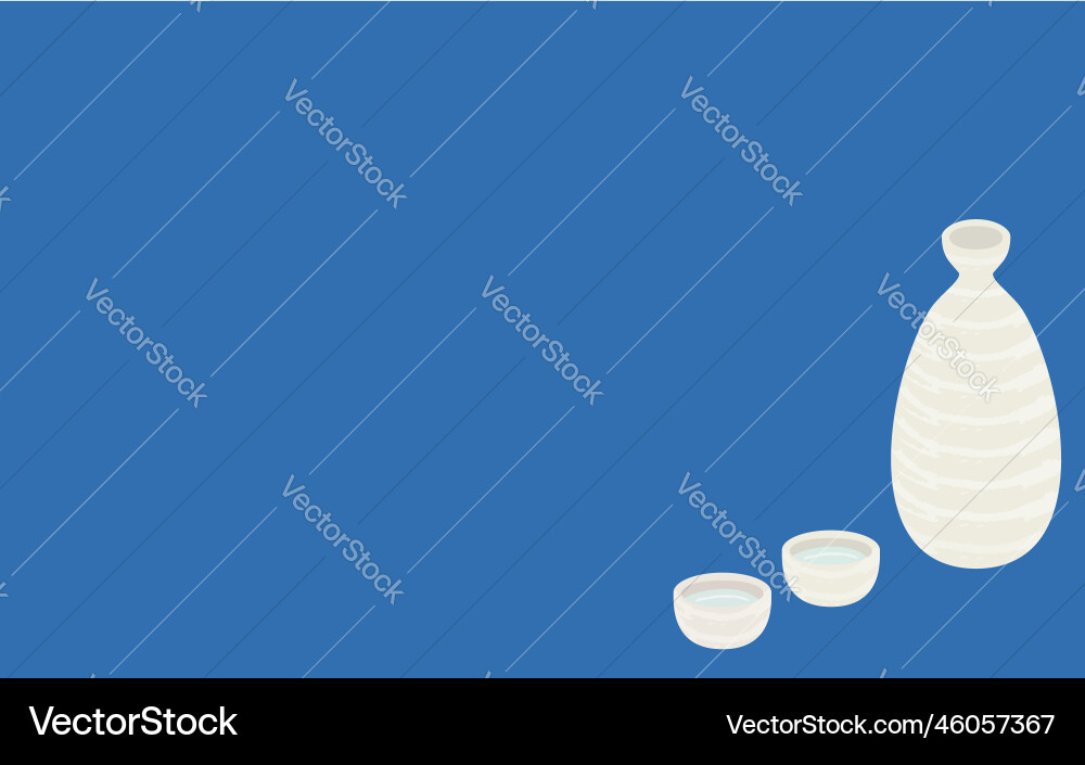 Two sake cups and sake bottles with sake Vector Image
