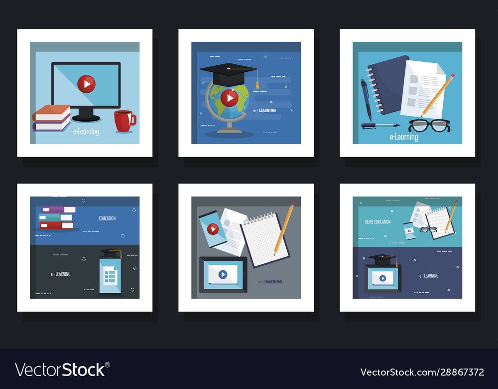 Bundle designs education online with icons