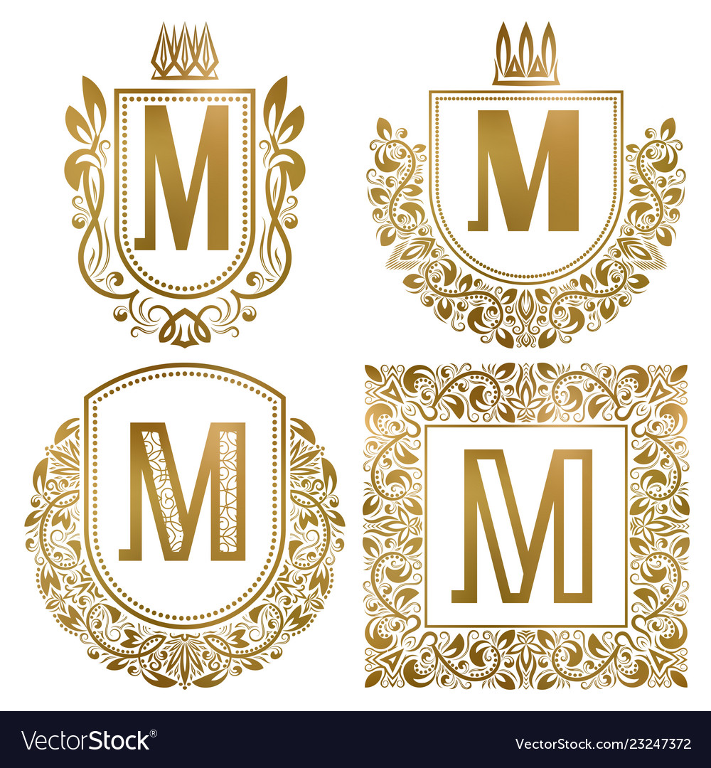 Golden vintage monograms set heraldic logos m