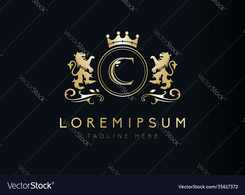 Heraldic Lion Anfangsbuchstabe c Logo Design