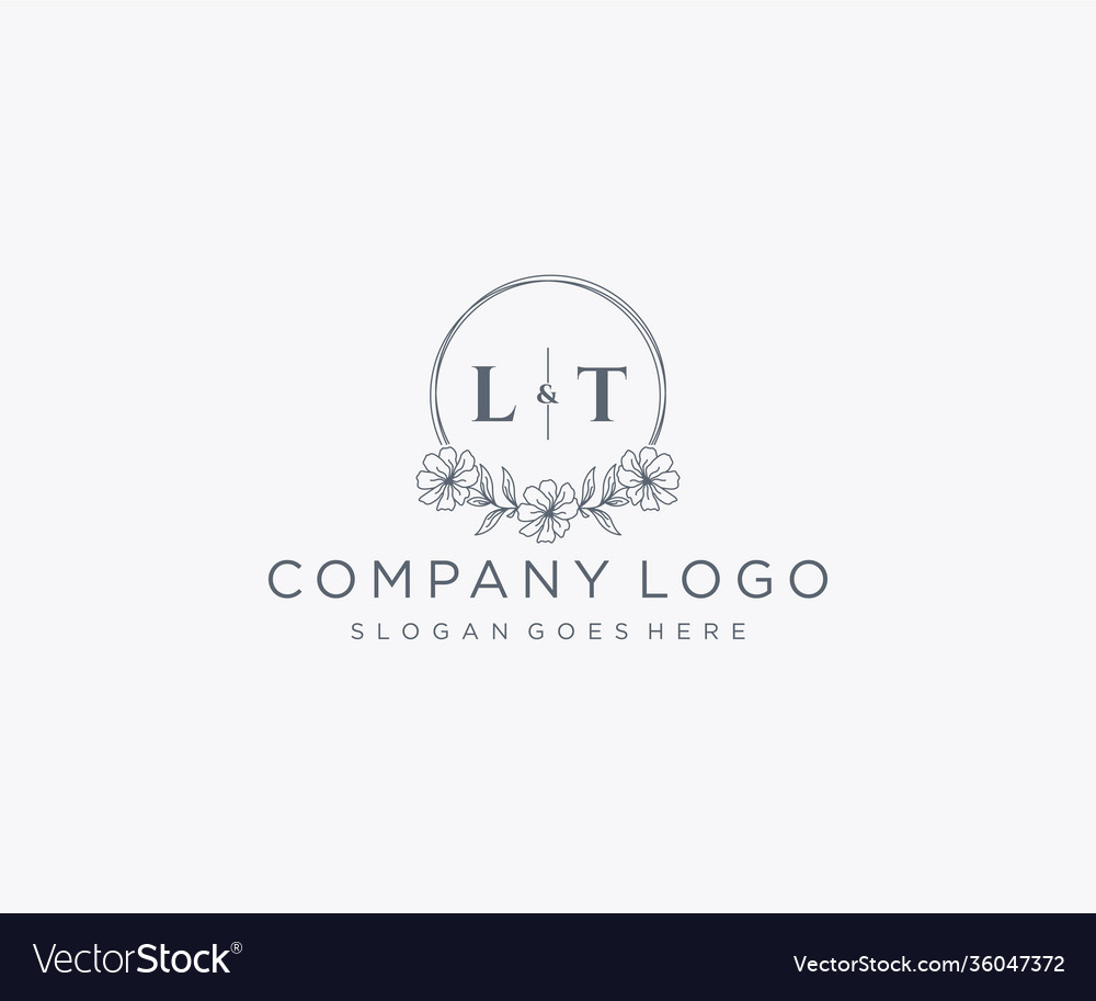 Initial lt letters floral frames unique Royalty Free Vector