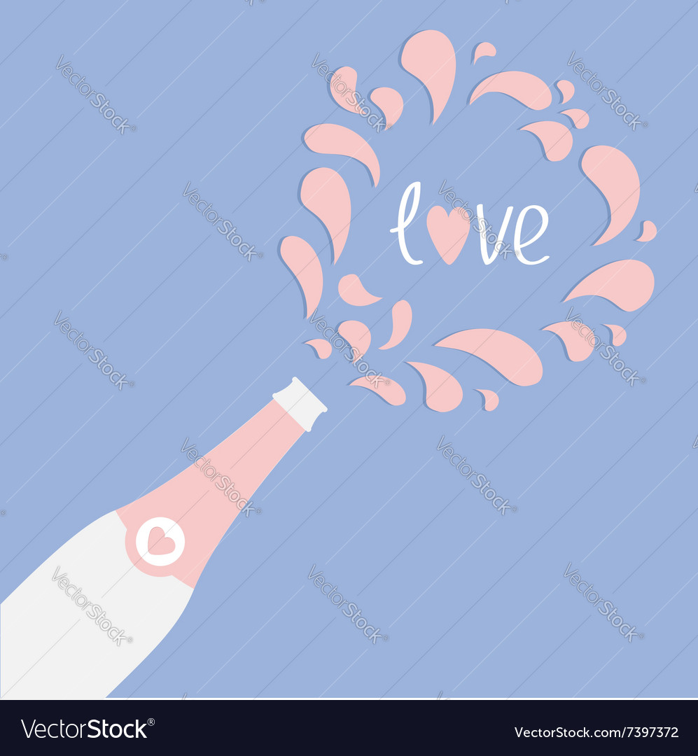 Love card champagne bottle heart explosion flat Vector Image