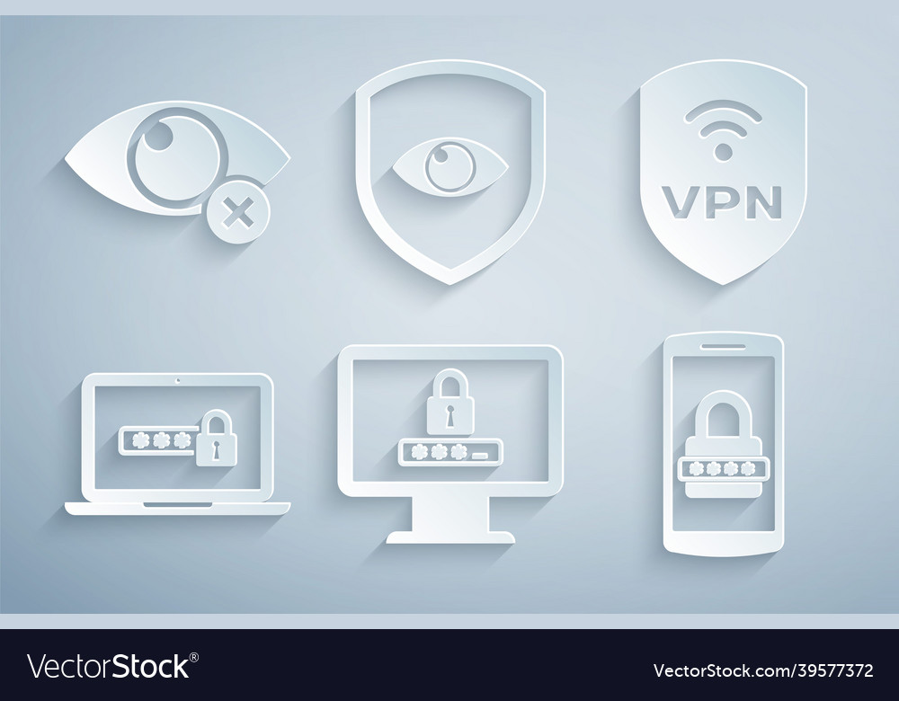 Set monitor with password shield vpn wireless vector image Set monitor with password shield vpn wireless