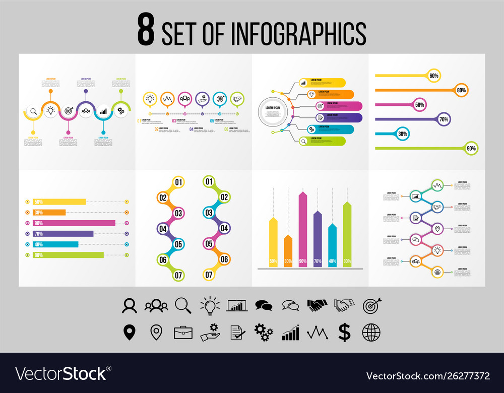 Set of infographics elements design template vector image Set of infographics elements design template
