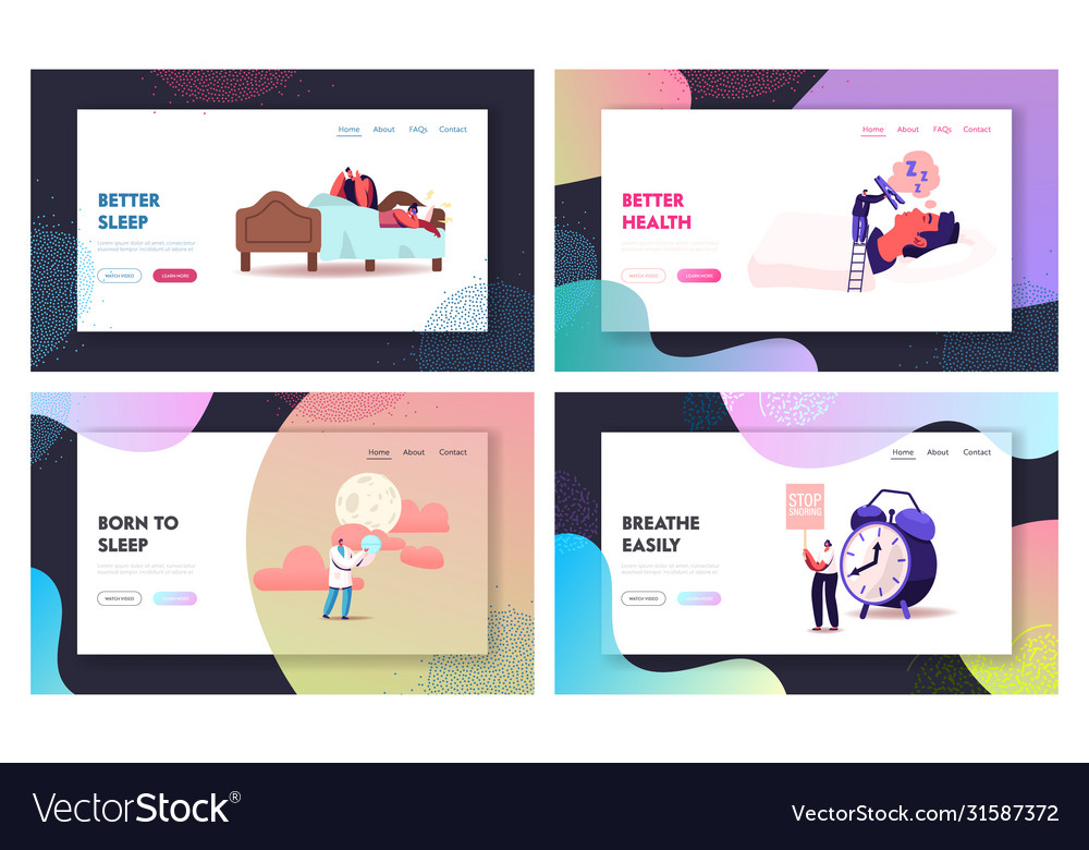 Snore landing page template set tiny characters vector image Snore landing page template set tiny characters
