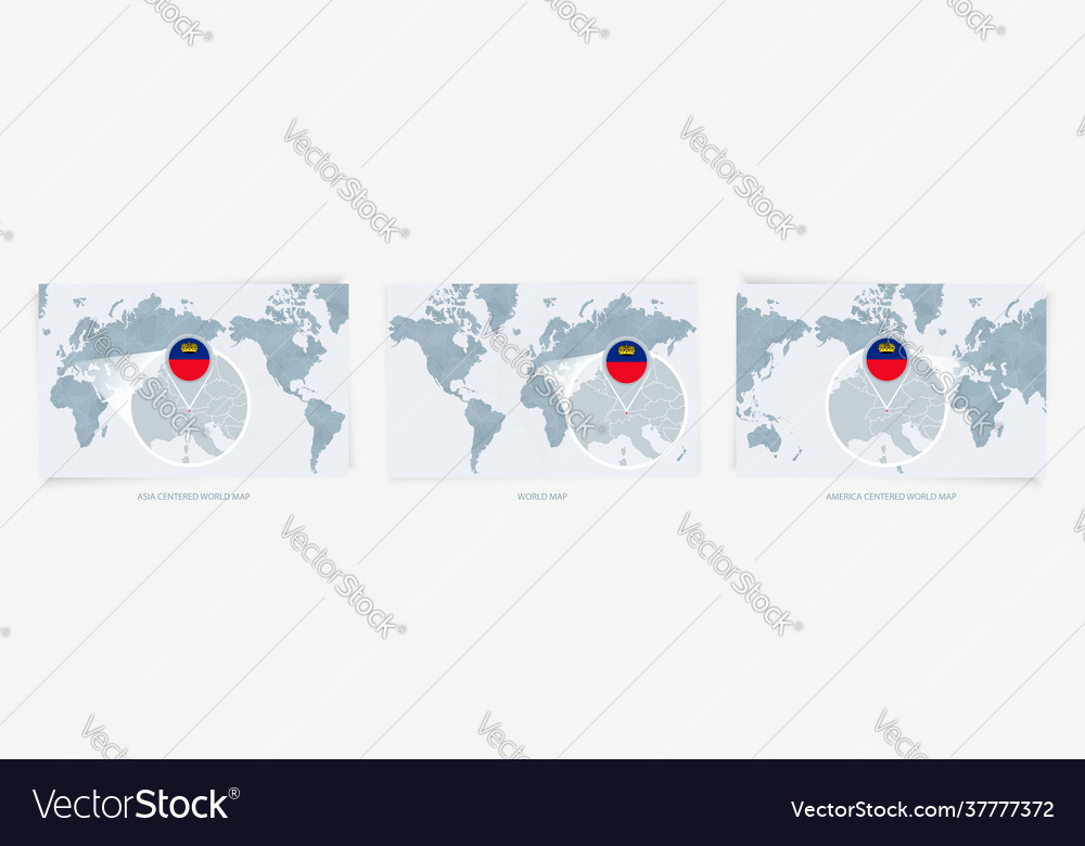 Three versions world map with enlarged