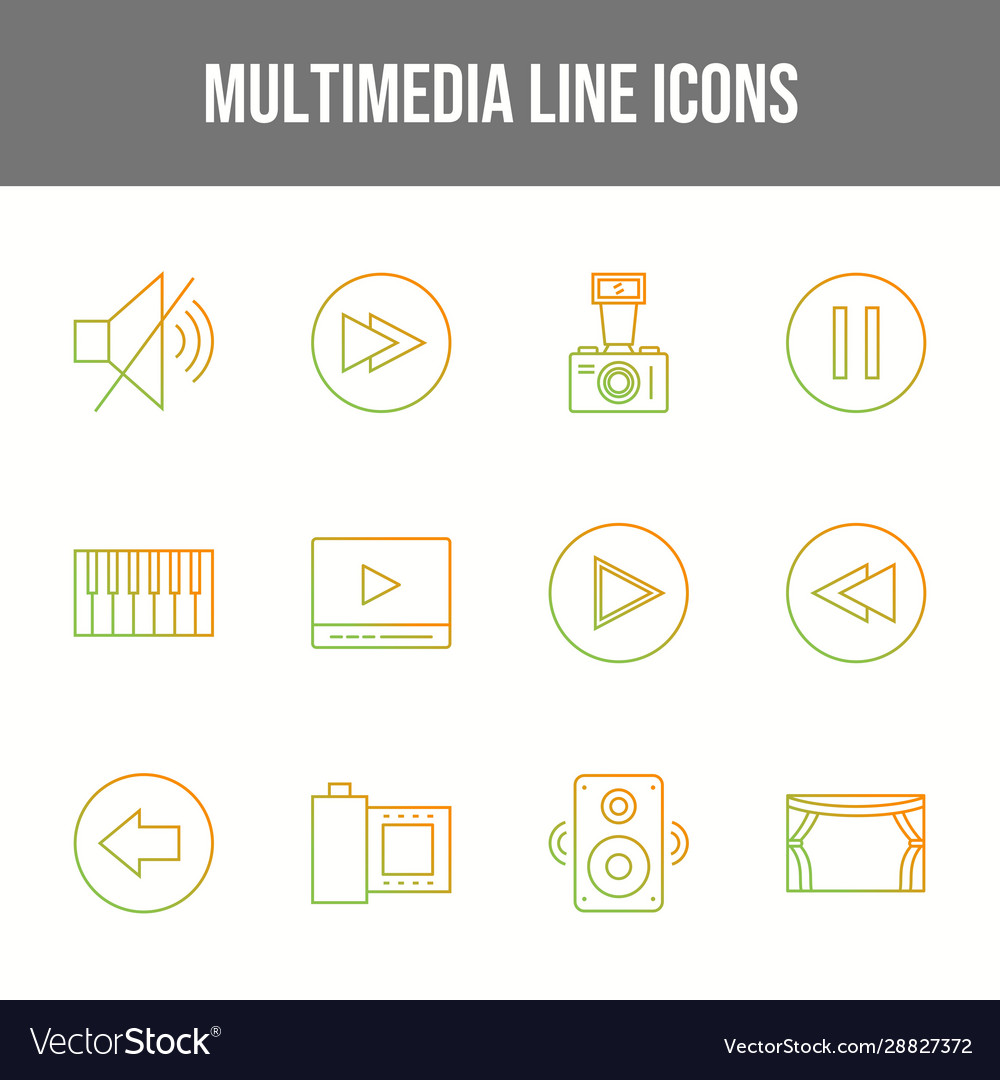 Unique multimedia line icons set
