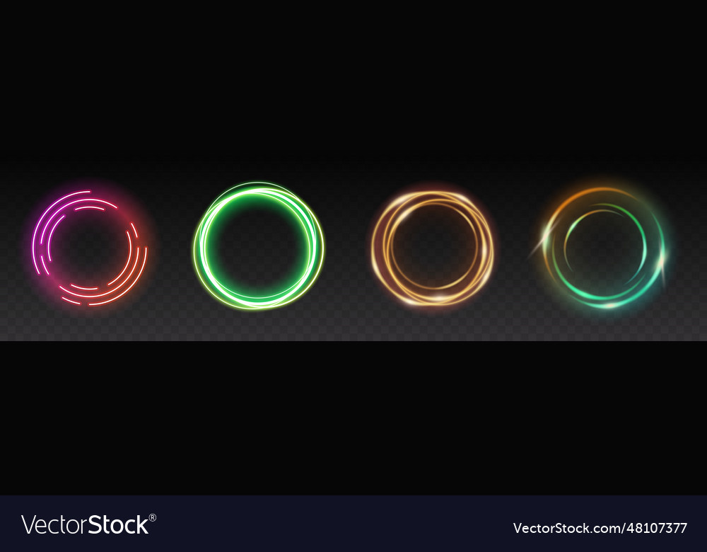 Colorful glowing circles light effects set Vector Image