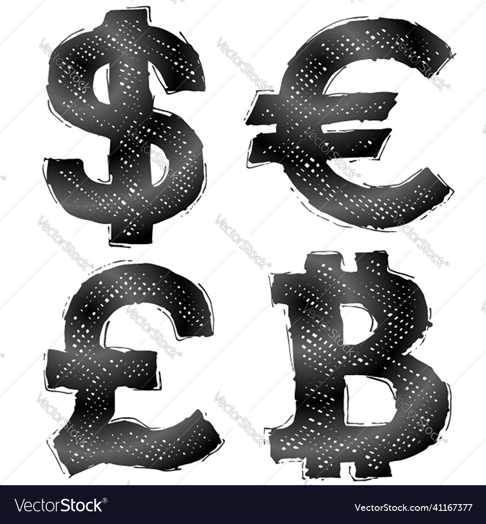 Hand drawn money symbols with hatching