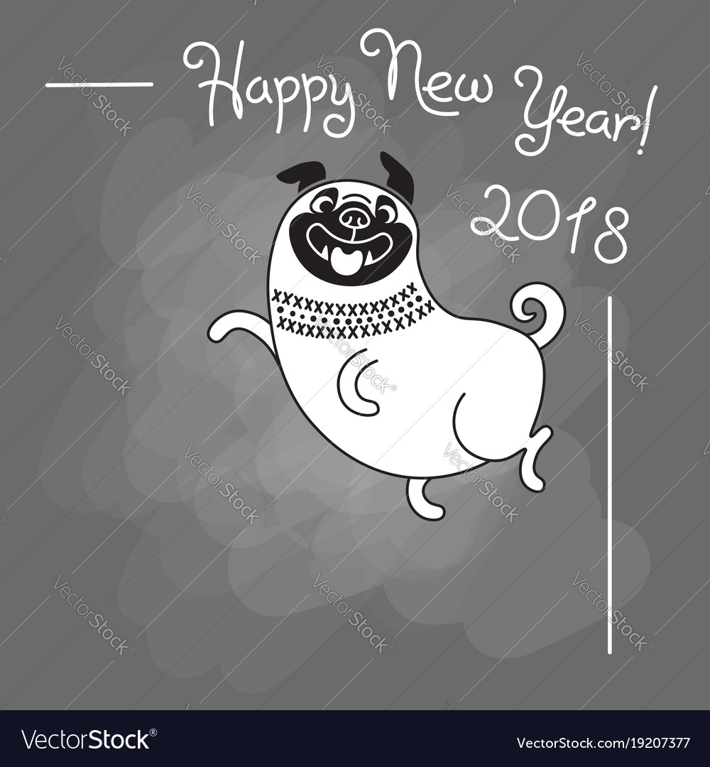 Happy 2018 new year card lustig pug gratuliert