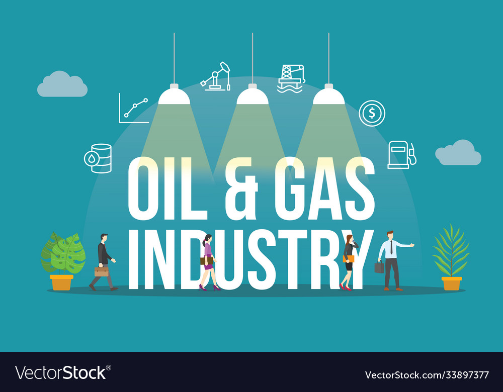 Oil and gas industry concept with people and big Vector Image