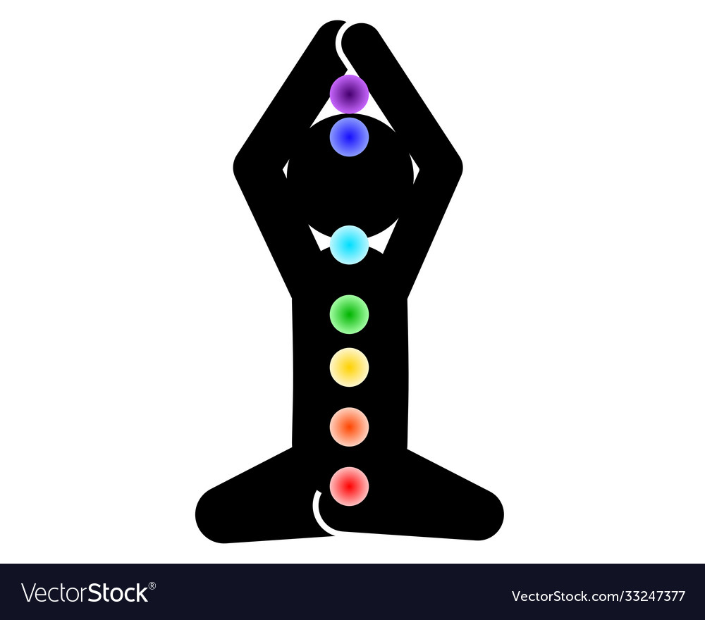 Pictograph meditate and 7 chakras Royalty Free Vector Image