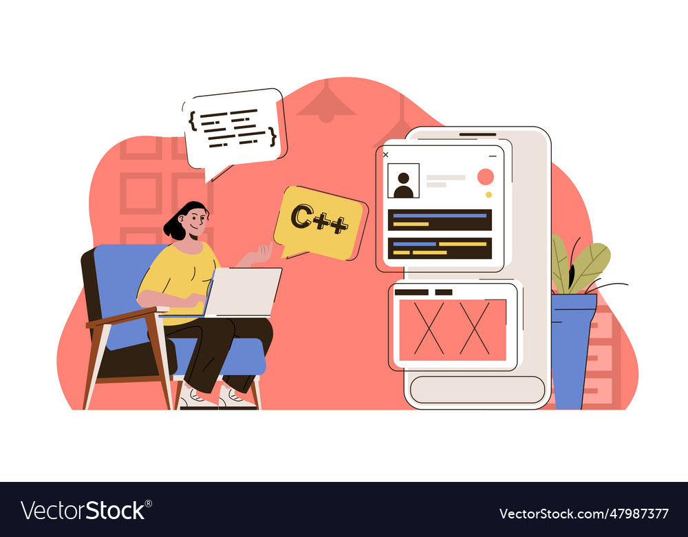 Programming concept woman working writing code