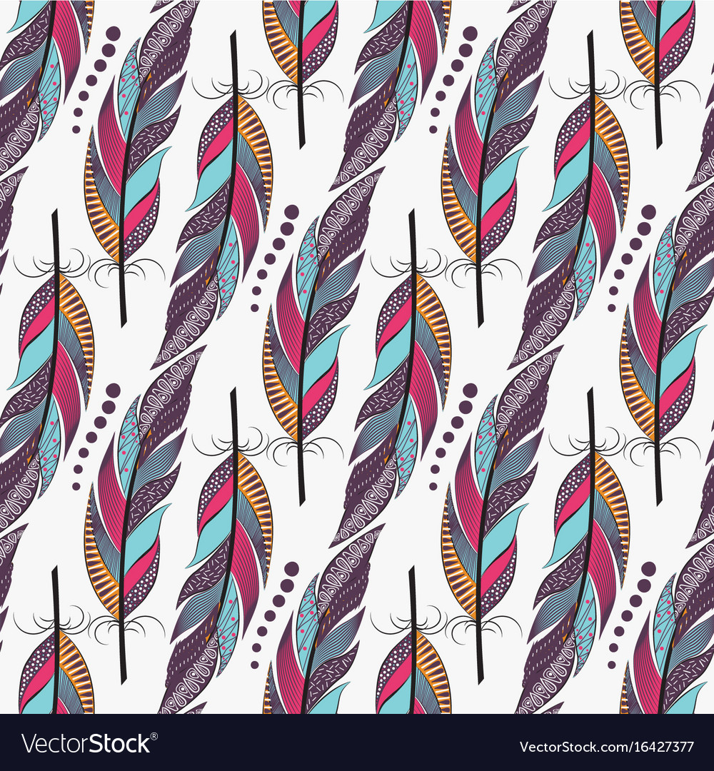 Seamless pattern with large colored feathers