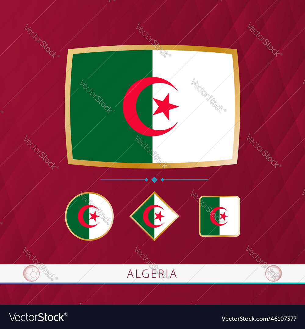 Set of algeria flags with gold frame for use Vector Image