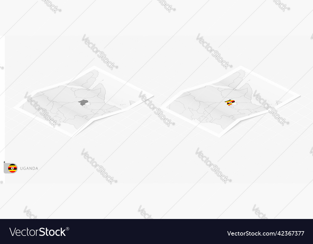 Set of two realistic map uganda with shadow vector image Set of two realistic map uganda with shadow