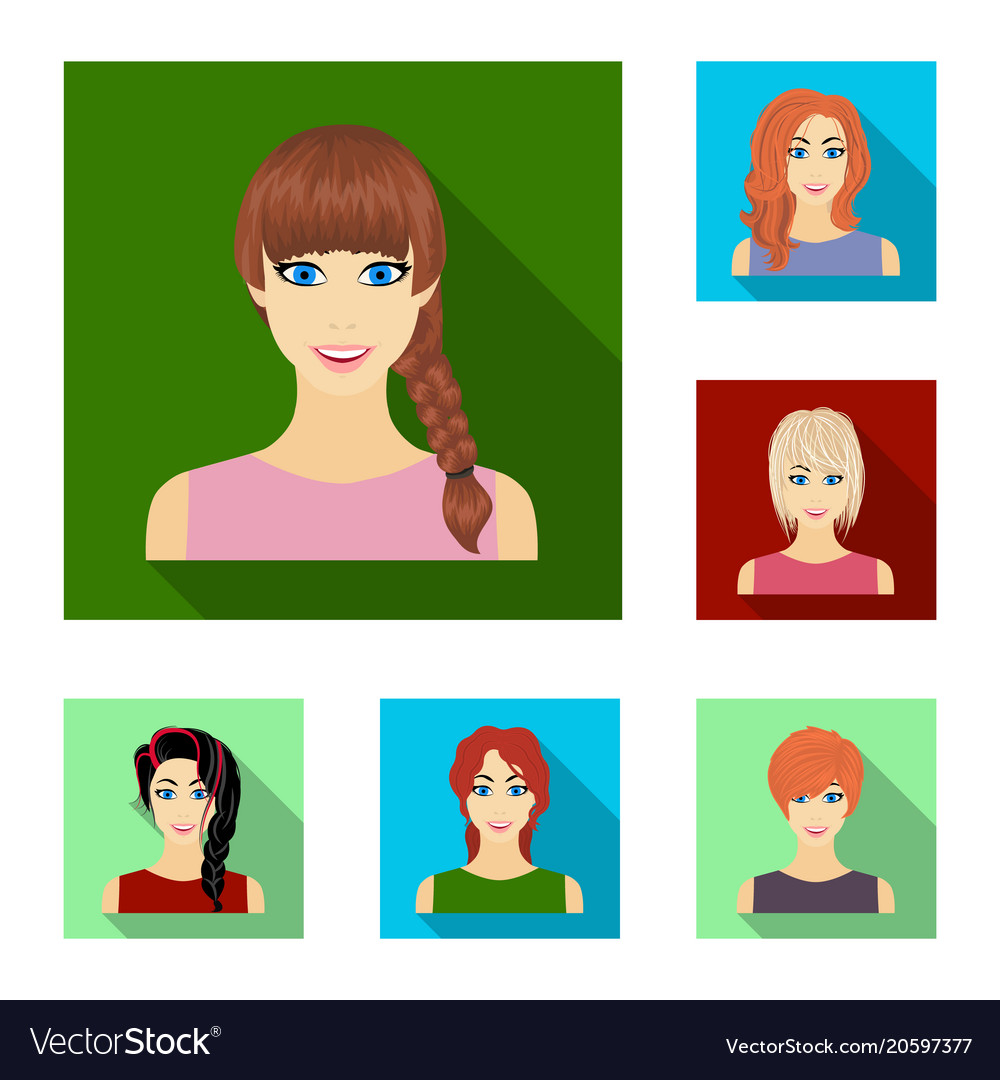 Types Of Female Hairstyles Flat Icons In Set Vector Image