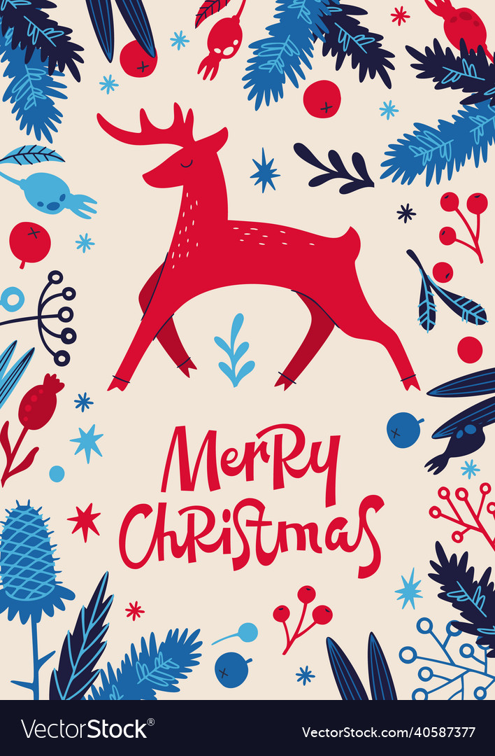 With merry christmas text and deer Royalty Free Vector Image