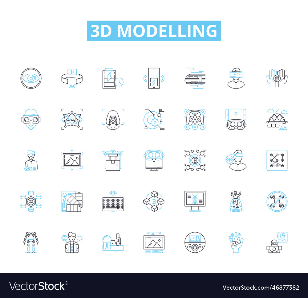 3d modelling linear icons set rendering vector image 3d modelling linear icons set rendering