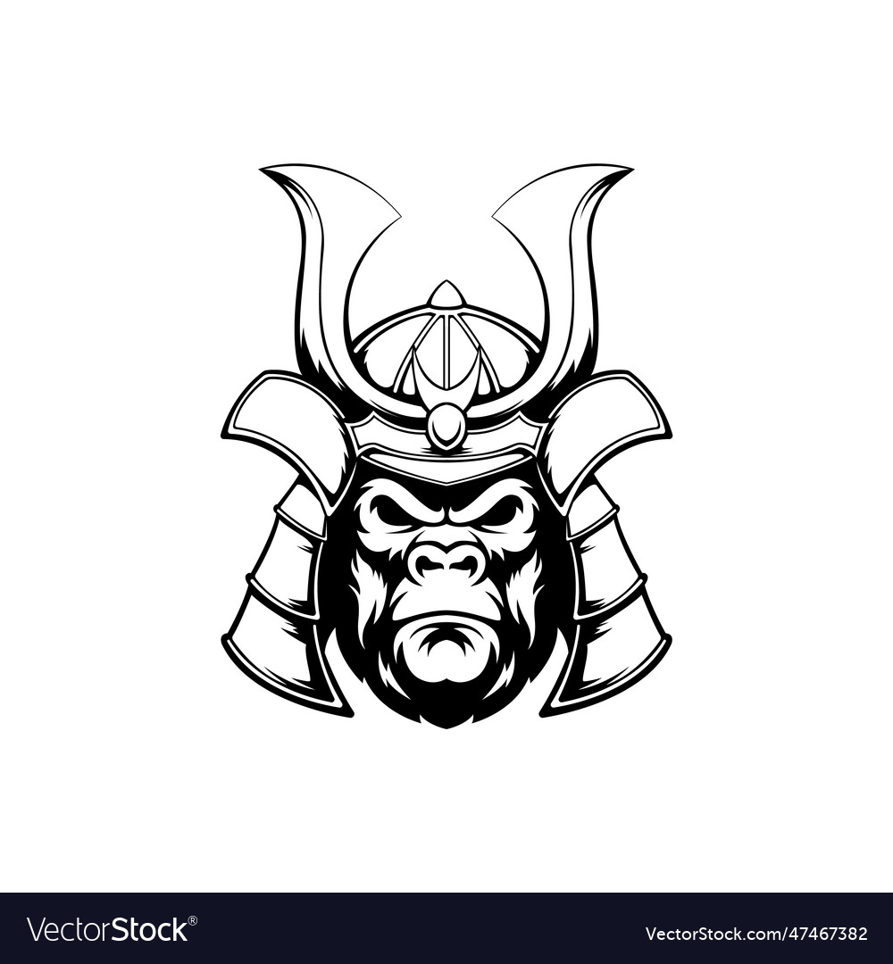 A gorilla design with samurai helmet Royalty Free Vector