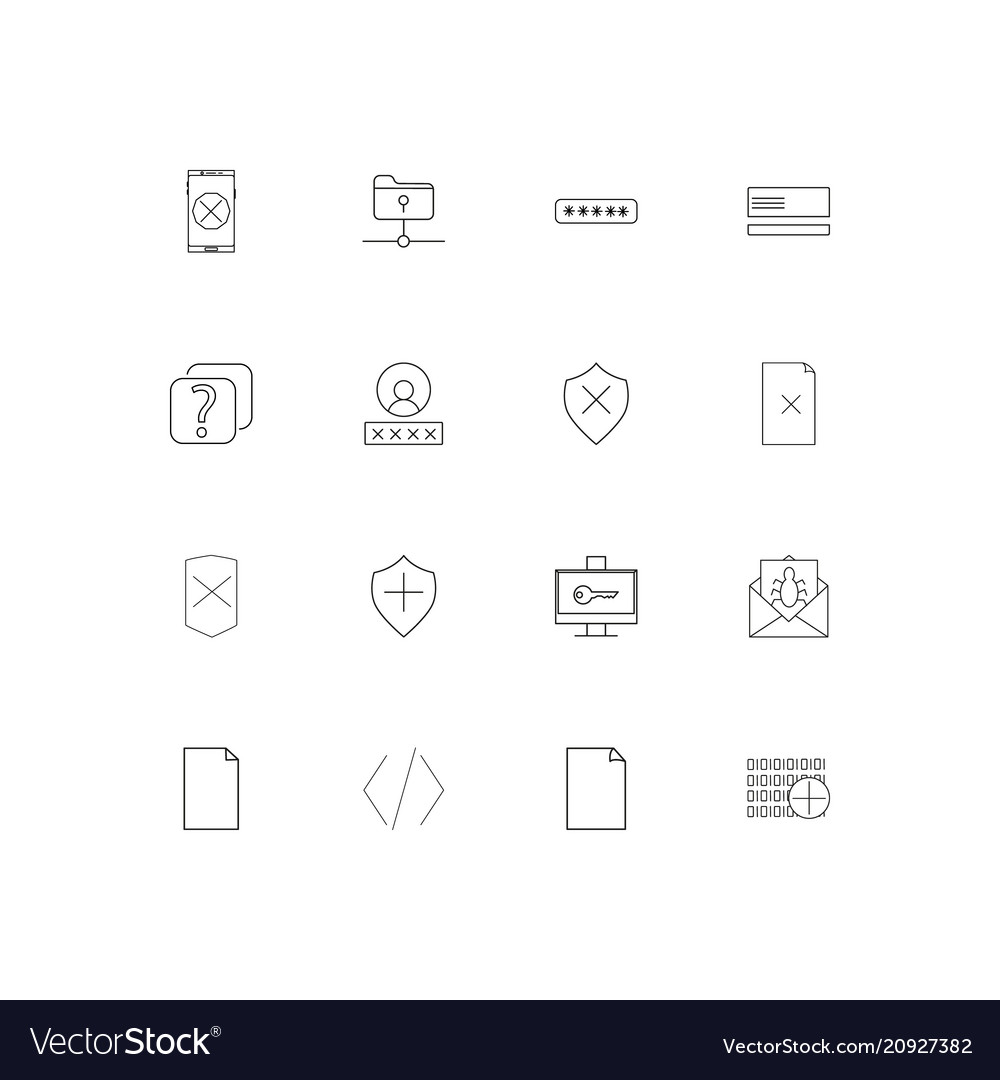 Cyber security linear thin icons set outlined