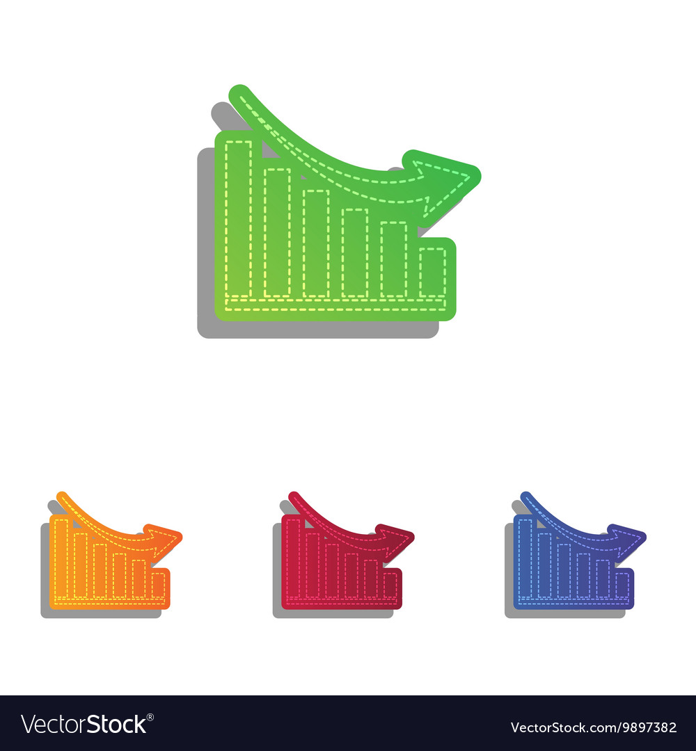 Declining graph sign colorful applique icons set