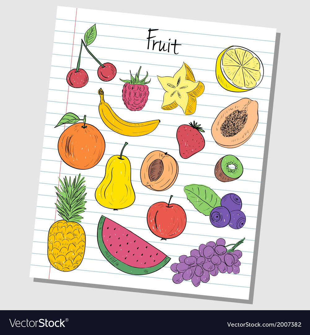 Fruit doodles lined paper colored