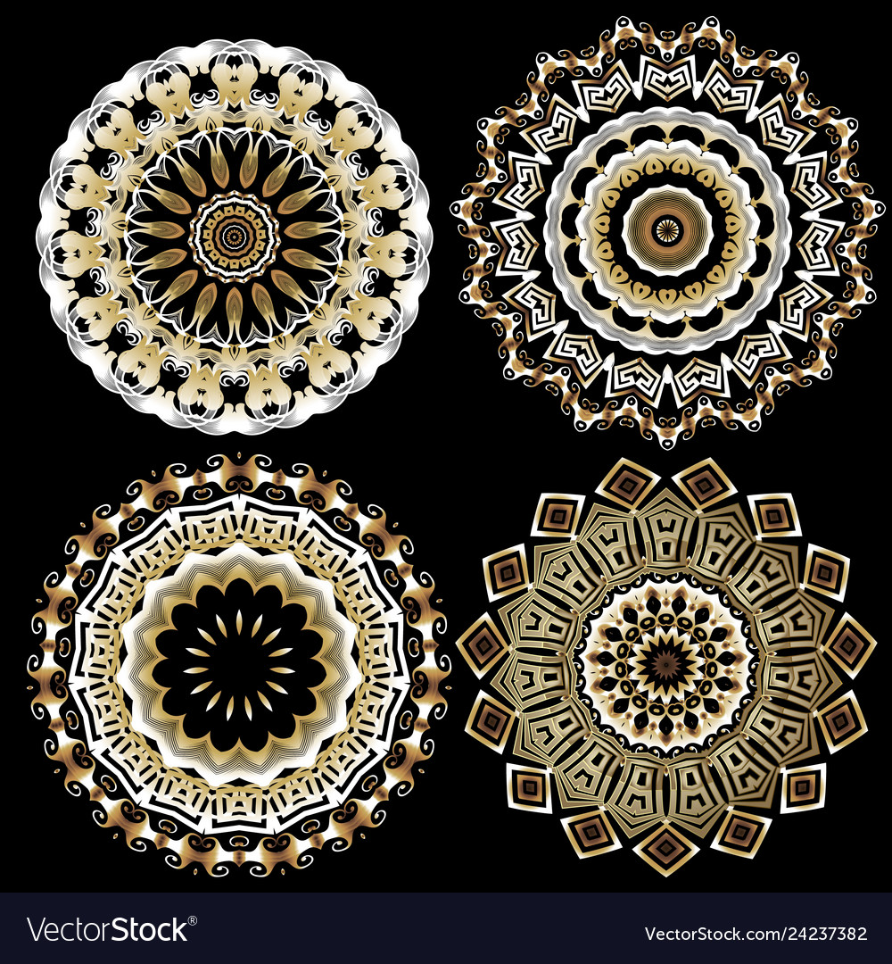 Greek ornamental round mandala patterns set Vector Image