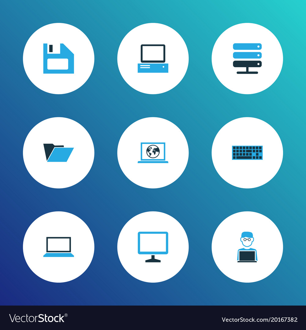 Hardware icons colored set with internet computer