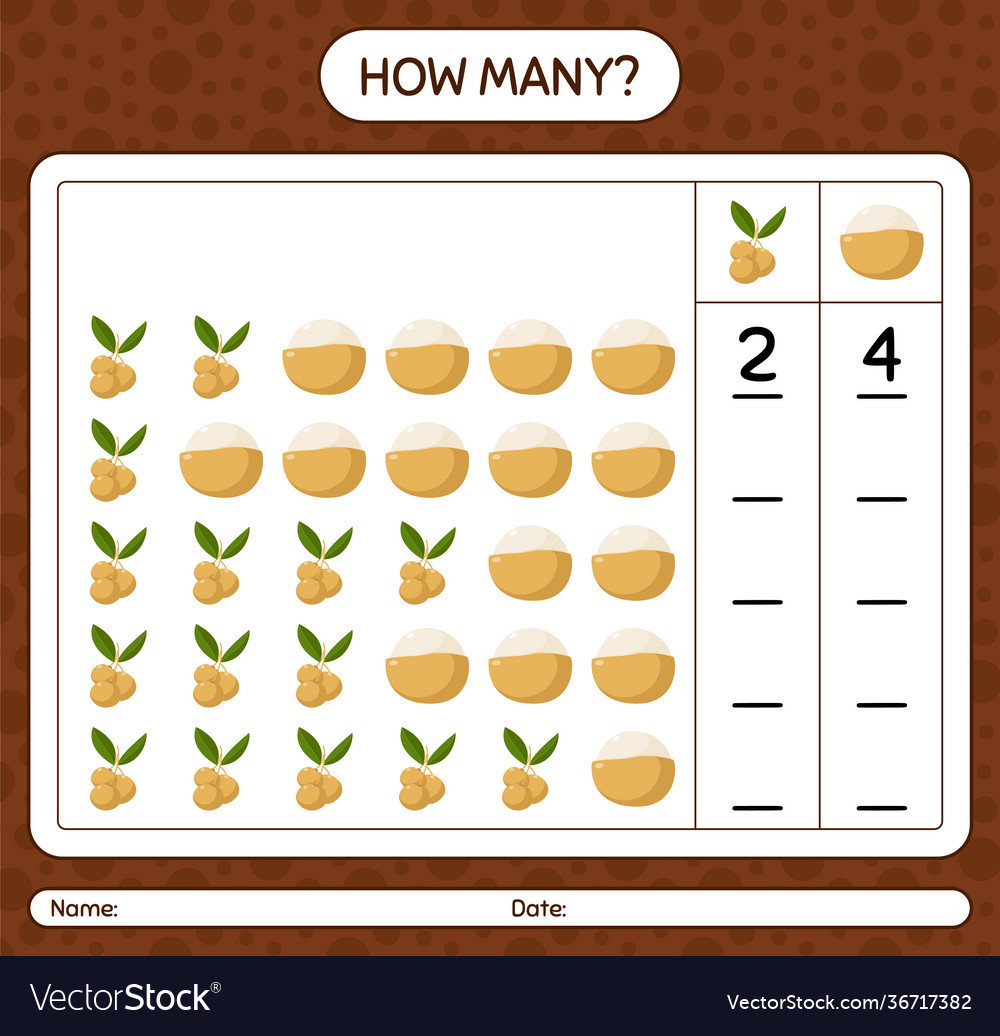 How many counting game with longan worksheet vector image How many counting game with longan worksheet