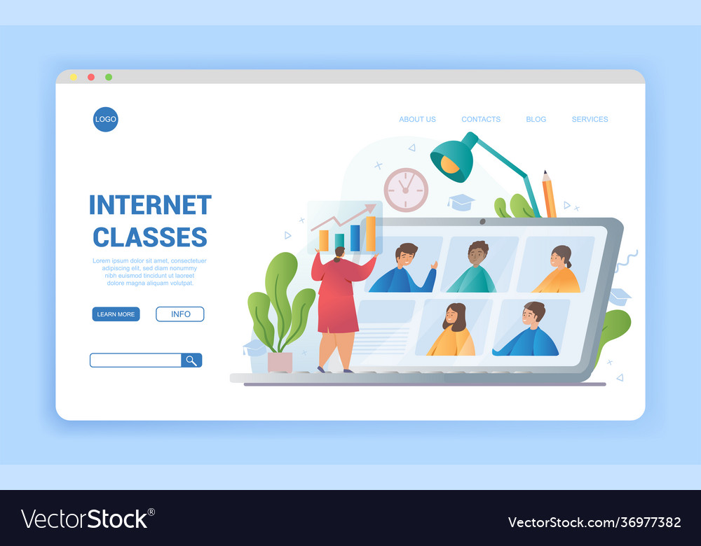 Internet classes e-learning or distance learning vector image Internet classes e-learning or distance learning