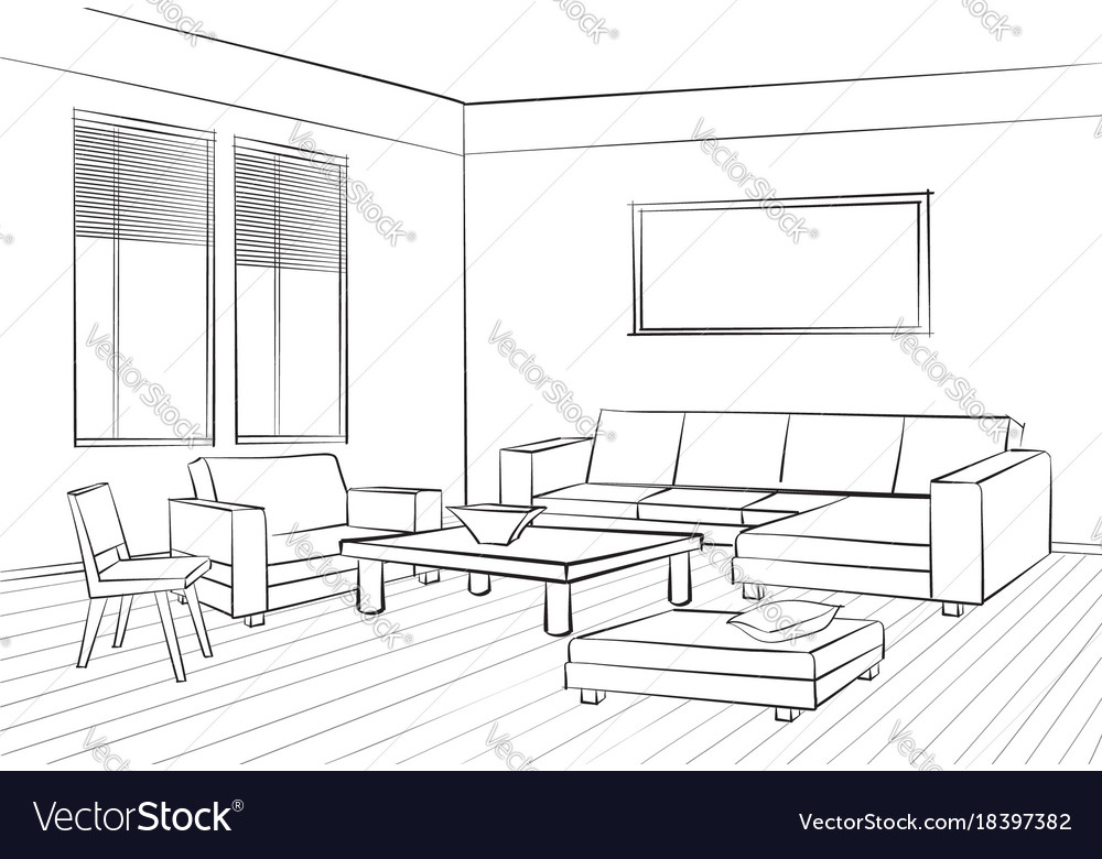 Living Room Interior Sketch Furniture Set Sofa