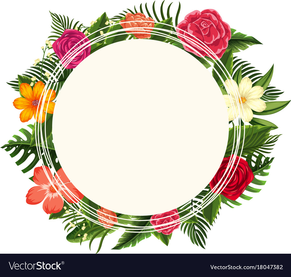 Download Round frame with different types of flowers Vector Image