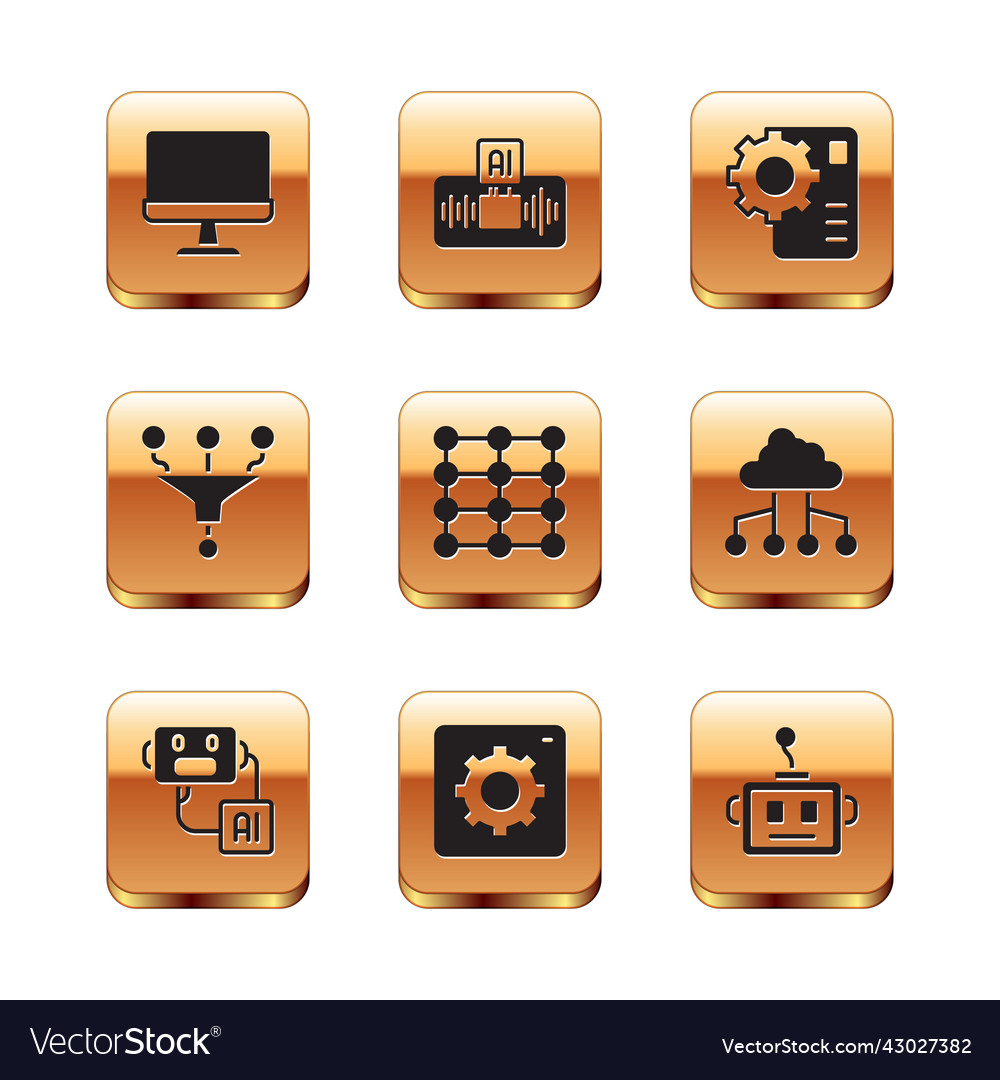 Set computer monitor artificial intelligence vector image Set computer monitor artificial intelligence