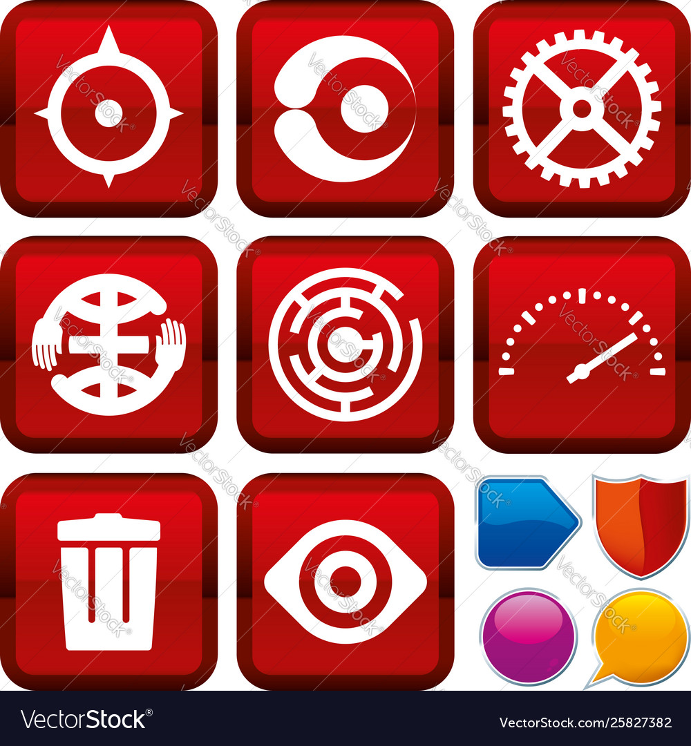 Set concept icons on square buttons geometric