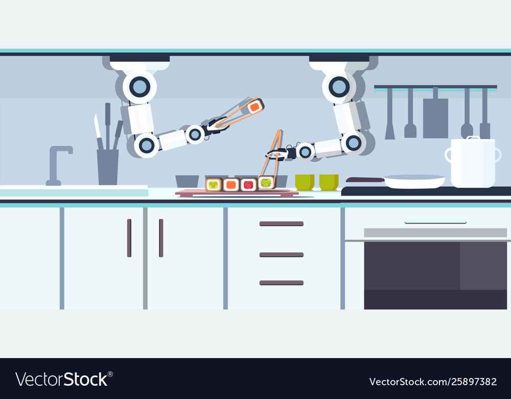 Smart handy chef robot preparing sushi using