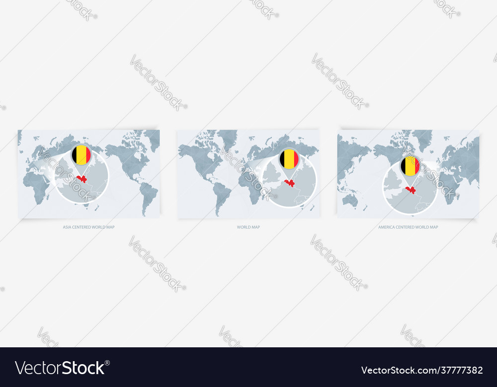 Three versions world map with enlarged vector image Three versions world map with enlarged
