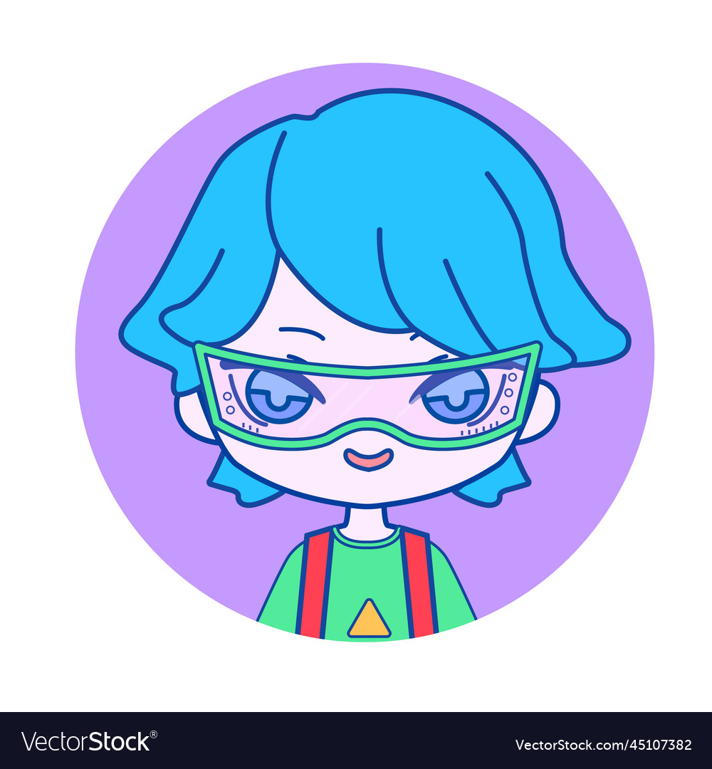 Trendy chibi portrait of cyberpunk boy with blue