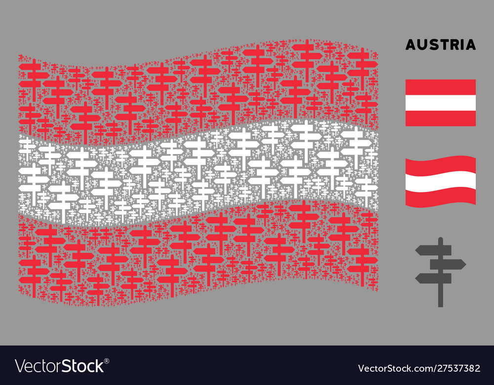 Waving austrian flag mosaic way pointer items vector image Waving austrian flag mosaic way pointer items