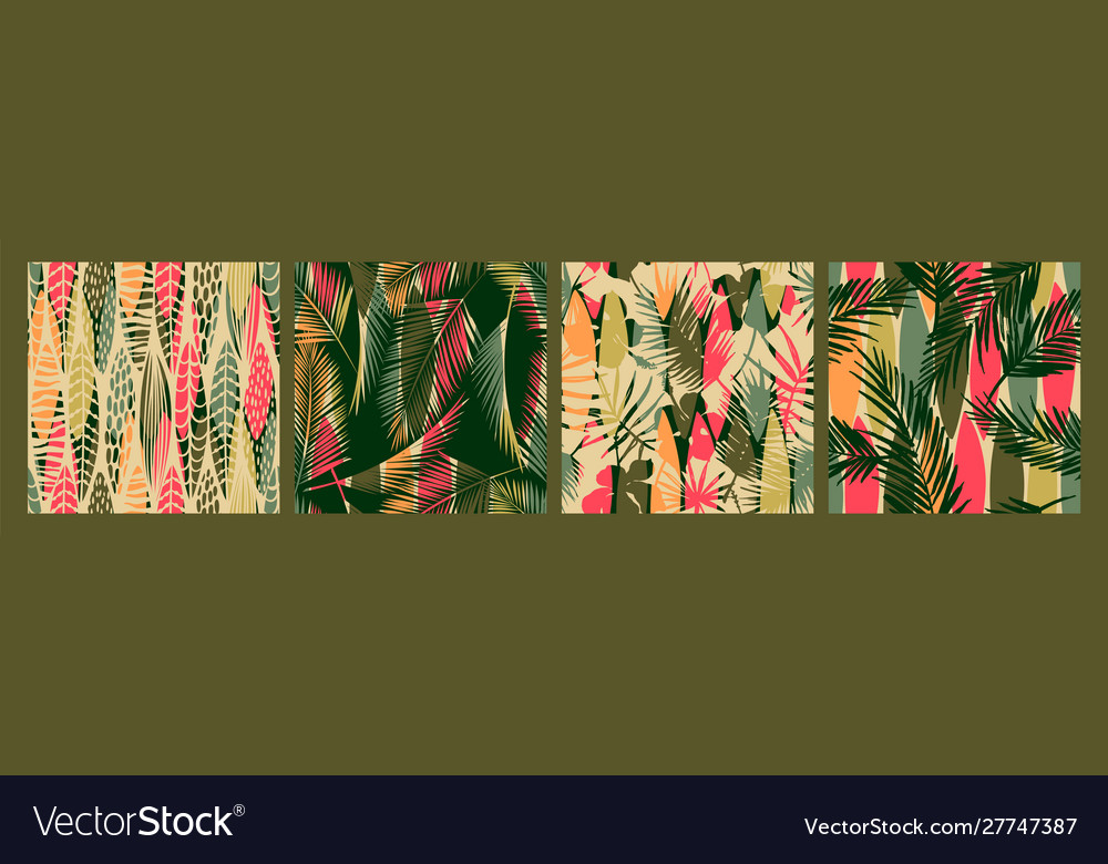 Abstract seamless patterns with tropical leaves