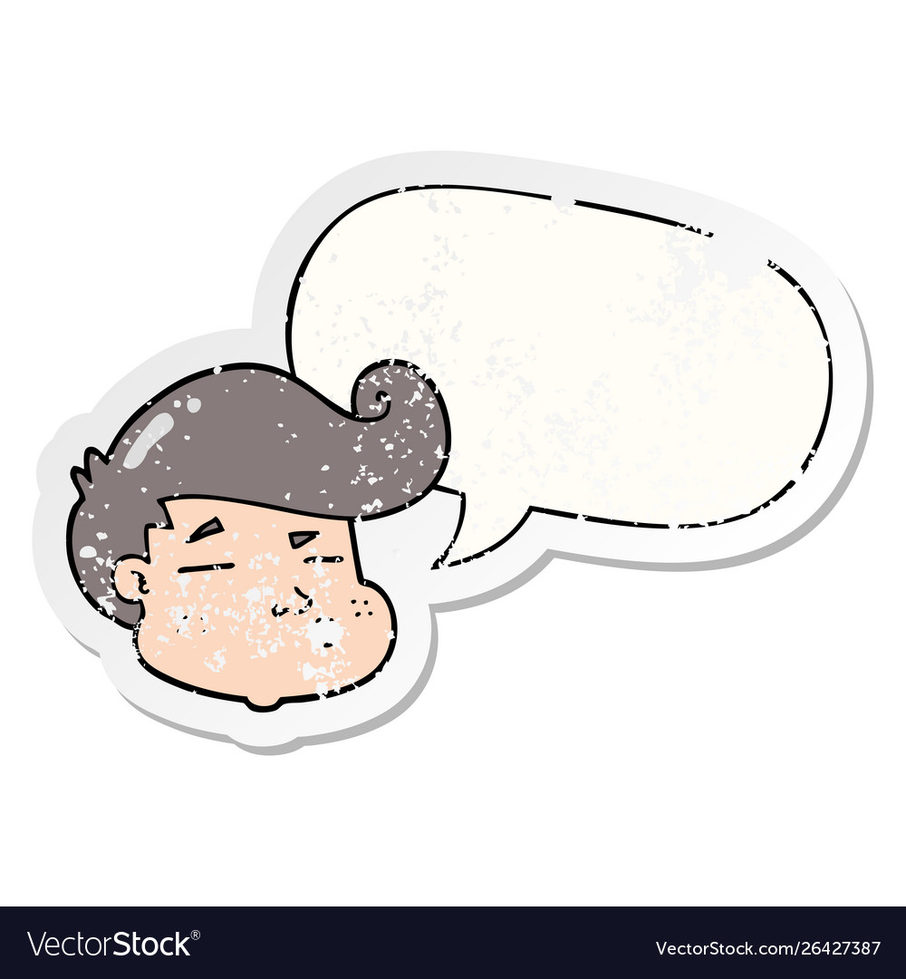 Cartoon boys face and speech bubble distressed