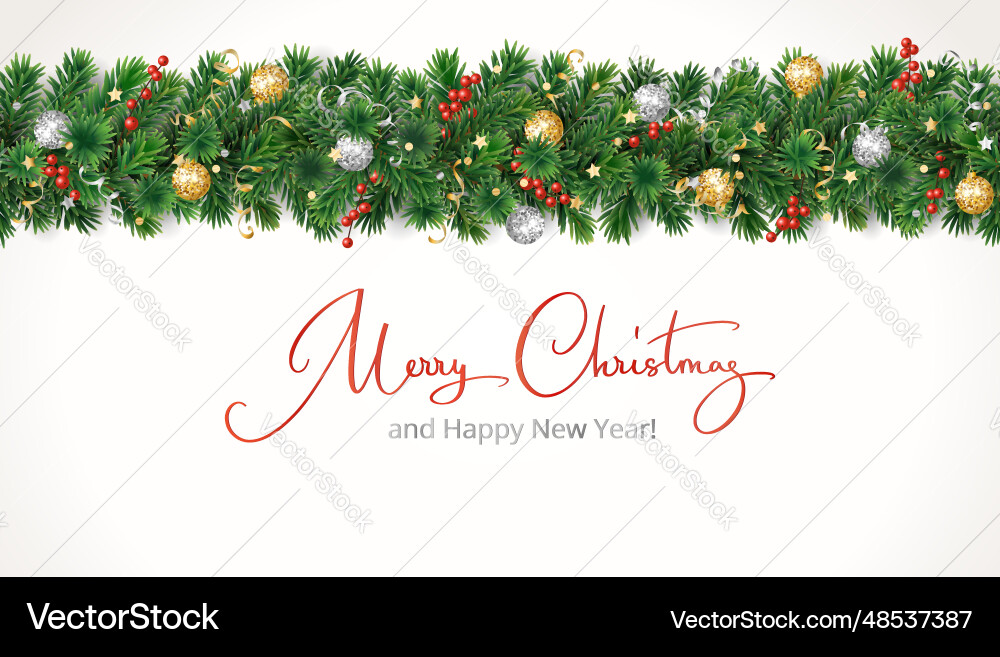 Christmas banner with pine tree garland Royalty Free Vector