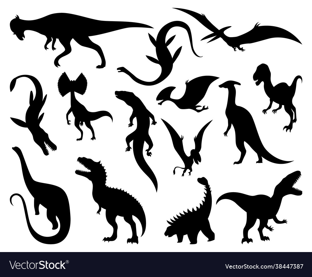 Dinosaurs silhouettes set dino monsters icons