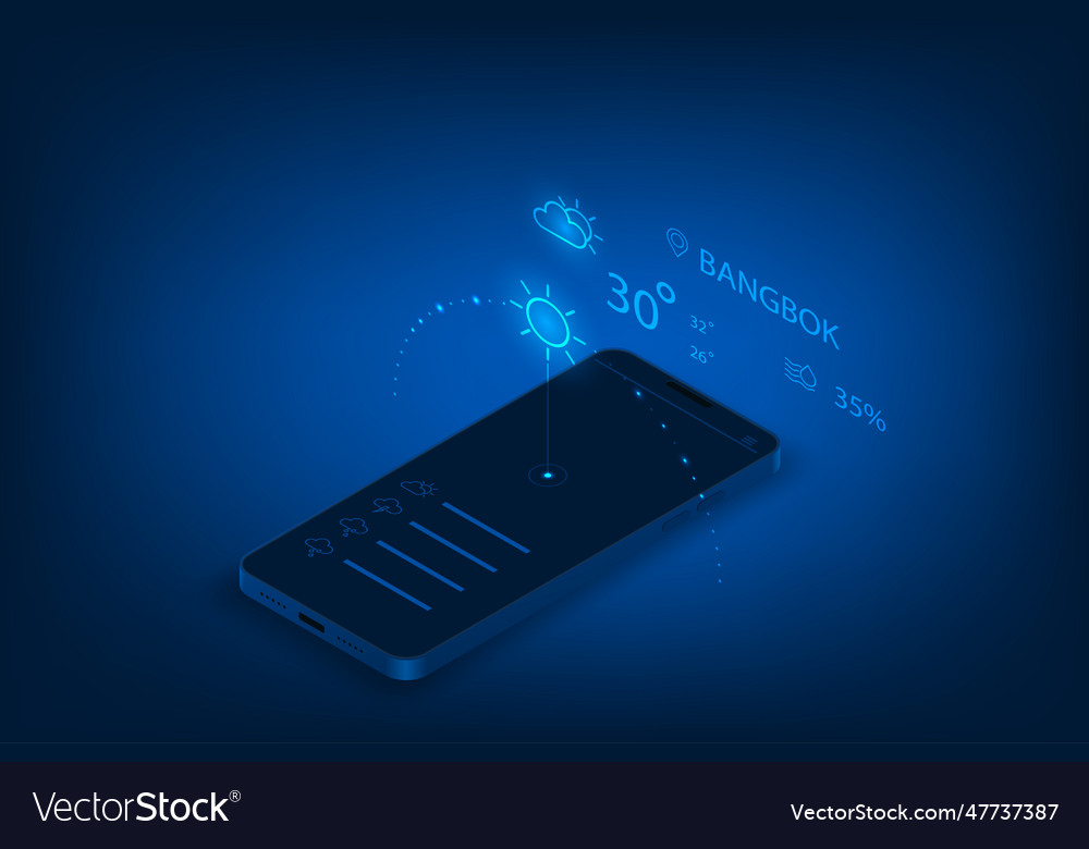 Isometric technology weather forecast application Vector Image