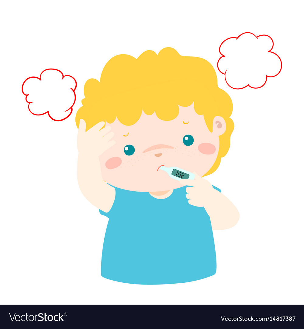 Little boy got high temperature cartoon Royalty Free Vector