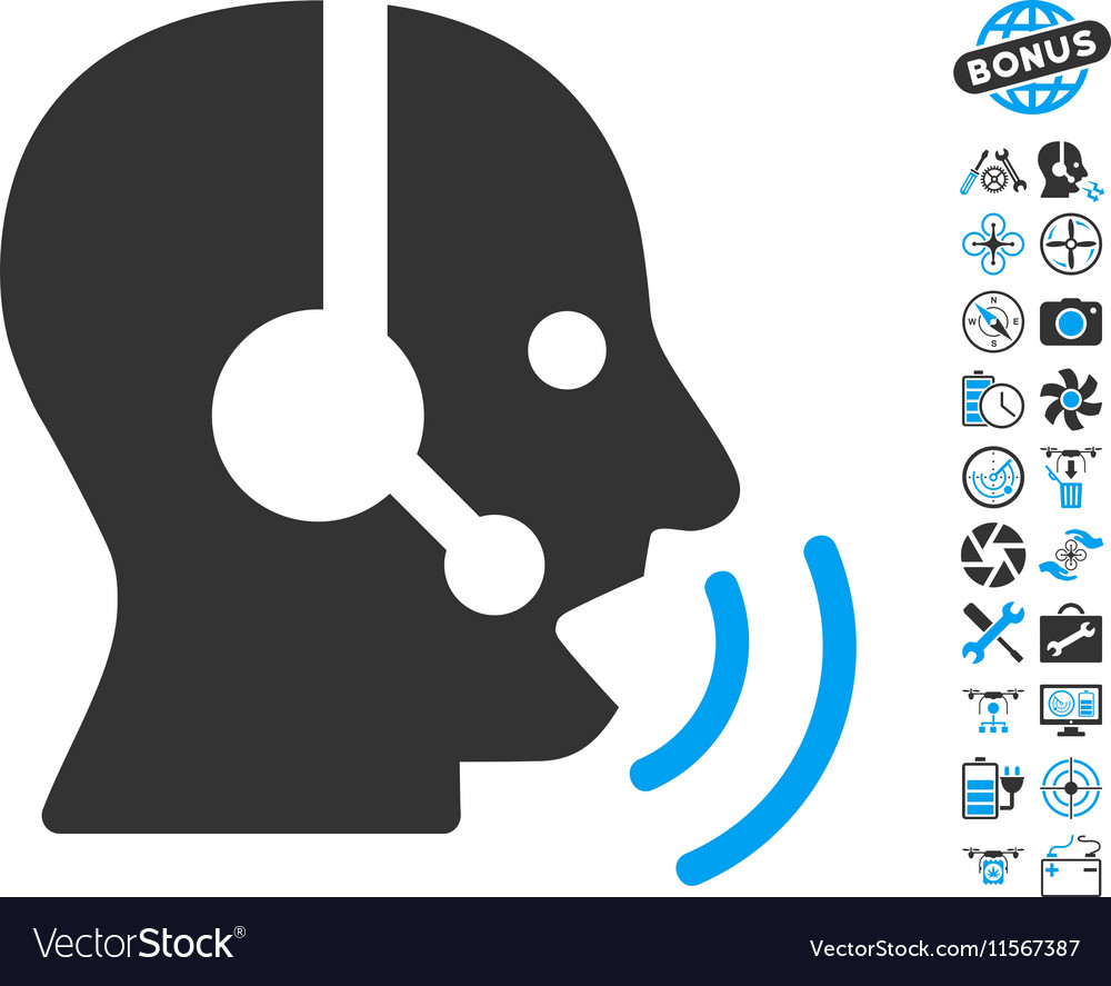 Operator speech sound waves icon with copter tools